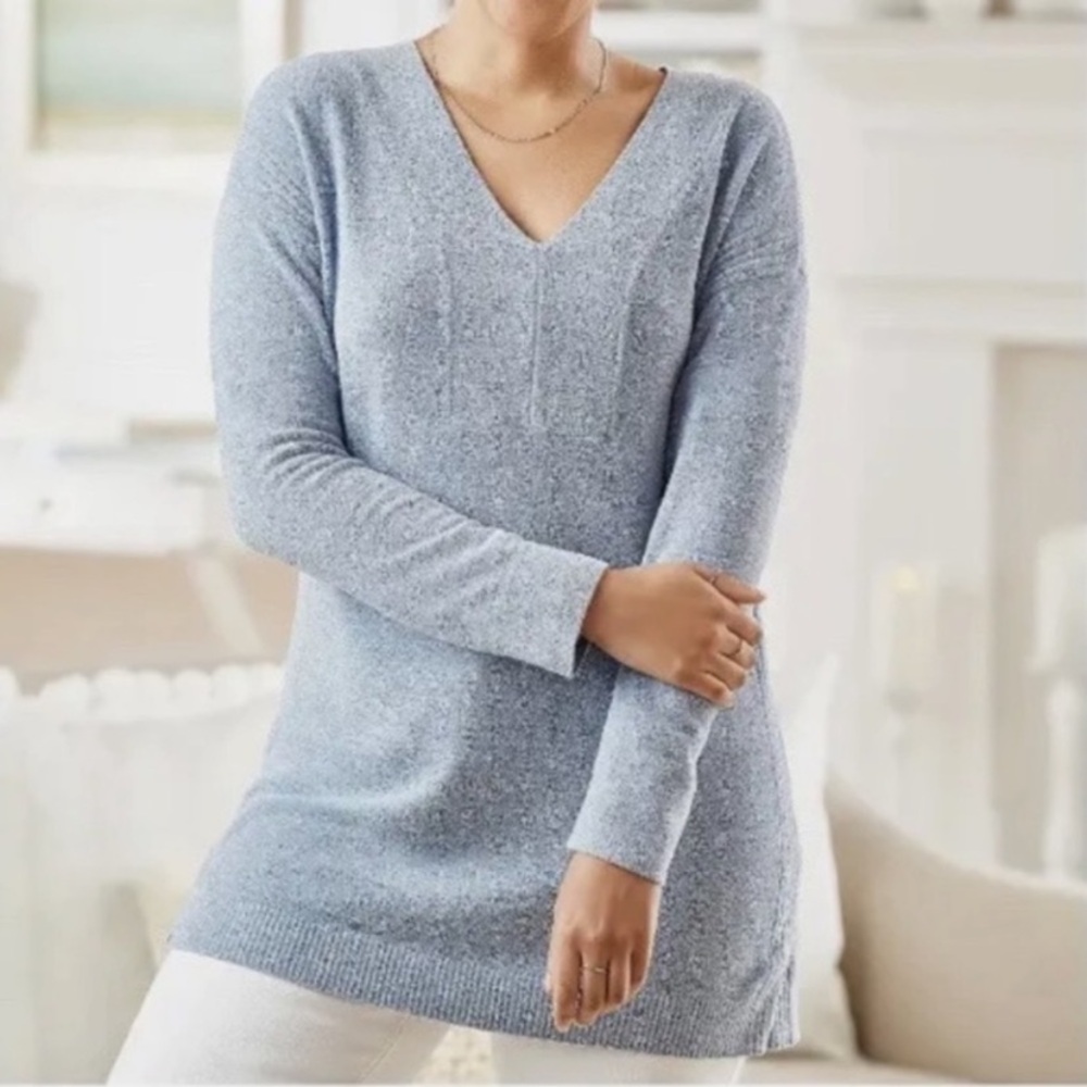 Barefoot Dreams Cozychic Ultra Lite V-neck Tunic Sweater 1X Dream Blue